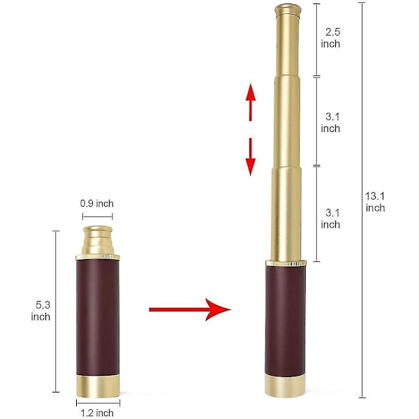 Piratmonokulärt teleskop, handhållet hopfällbart mässingsteleskop 25x30 med zoom