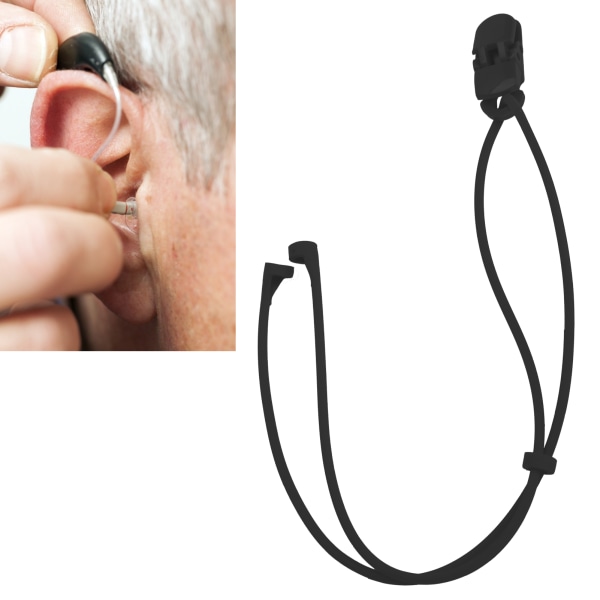 BTE Høreapparater Clip Rope Silikone Elastisk AntiLoss Sikkerhedsnøgle til Børn (Sort)