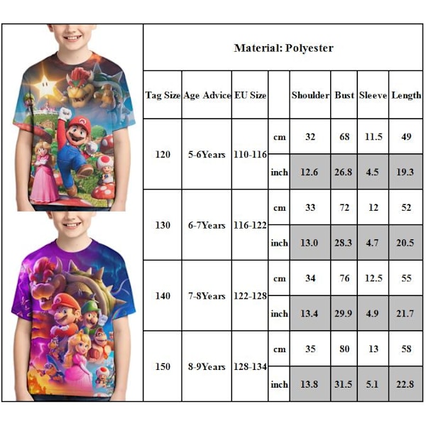 Kompatibilitet med Pojke Nintendo Super Mario Run grafisk t-shirt tecknad kortärmad B