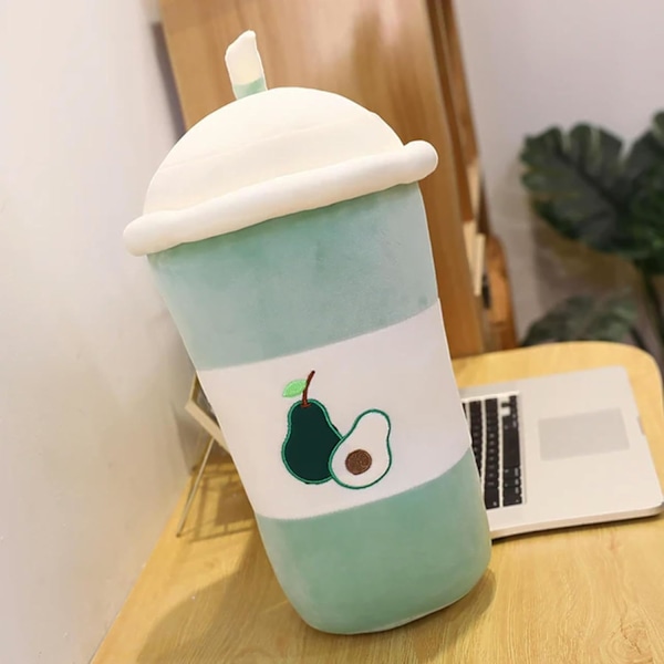 Søt Avocado Sitron Jordbær Te Drikke Plysj Leke Frukt Pude Kawaii Bubble Tea Pude Kreativ Dekorasjon 25cm (B)