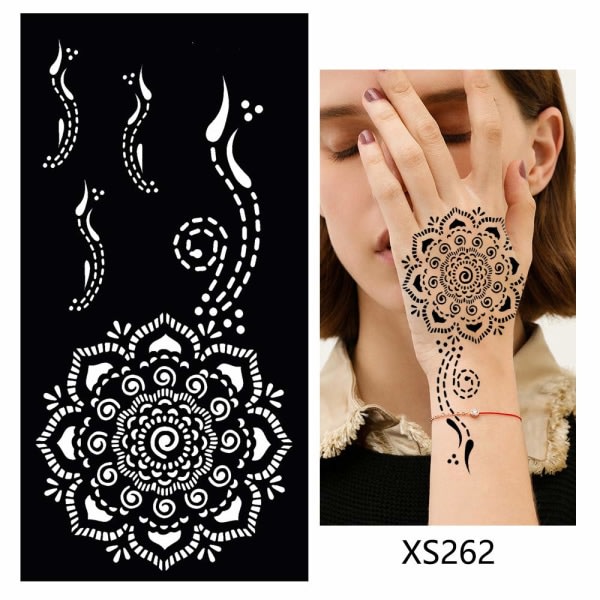 Tilfällig tatueringsstencil - 8 ark Henna tatueringsmall for handfinger handled ihålig kroppsmålning Henna stensil Airbrush målning