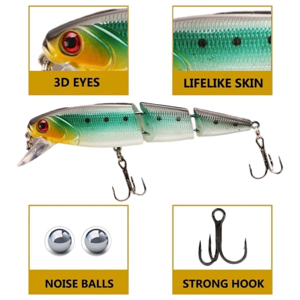 10 cm Svart Rygg & Mörkgrön Med Prickar Vinklad Fiske Simbete Minnow Swimbait (Typ 1)