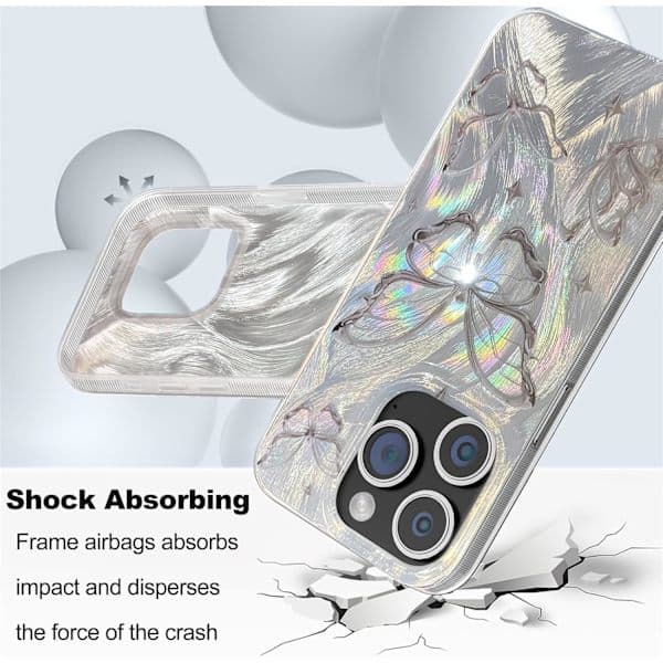 Fjärilsdesign Glanset Sølv Slim TPU-deksel for iPhone 15 Pro - Trendy Støtsikkert Deksel for Kvinner og Jenter