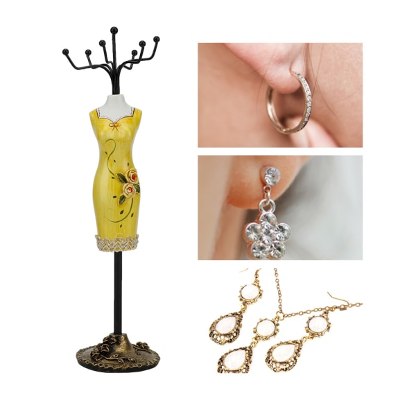Metallsmykkeskjerm, halskjede som viser stativ ørering hengende holder Armbåndhylle (gull)