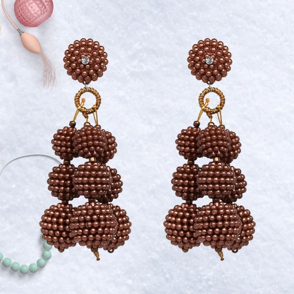Moderigtige kvinder pige lange perler vedhæng kugle dingle øreringe smykker gave (brun)