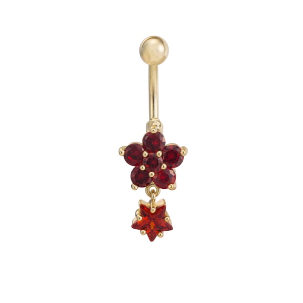 Enkel navlering med dobbel kronblad Fasjonable elegante navle-smykker i sirkon (rød)
