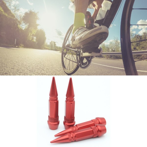 4st 60 mm däckstamventilkåpor i rostfritt stål spetsiga hjul Cover för bilar motorcyklar Cyklar Röd