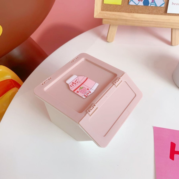 Förvaringslåda Söt japansk plast Mini Cartoon Organizer Fairy för skrivbord Klassrumsmjölklåda Rosa