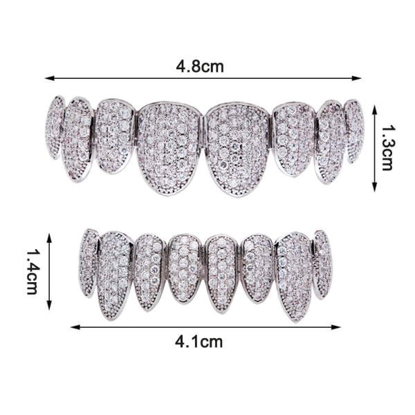 18K aito kultapinnoitettu mikroinlay zirkonia Hip-Hop-grillit miehille ja naisille Halloween-timanttisetti hammasproteesisetti