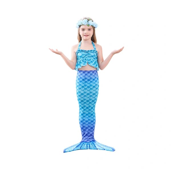 Flicksjöjungfru baddräkt med bikini set (blå)