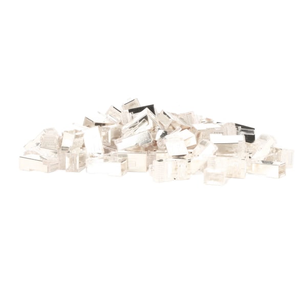 100 stk RJ45 CAT6e Pass Through-konnektorer Ren kobber-afskærmet Plug and Play 8P8C Ethernet-kabel Crimp-ender forsølvet