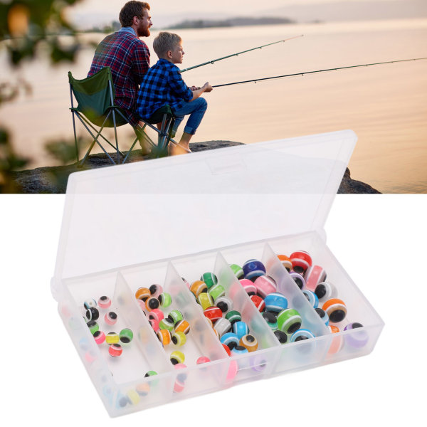 100 st Fishing Beads Hard Resin Fish Eye Designad med förvaringslåda Float Balls Stoppare för fiskeredskap