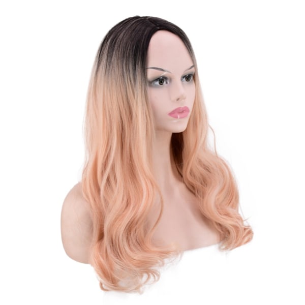 Naisten peruukki gradientti vaaleanpunainen pitkä kihara synteettinen hius lämmönkestävä Cosplay peruukki