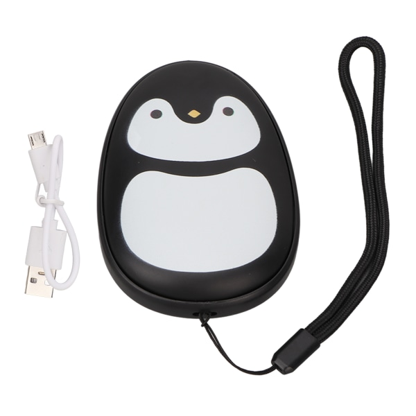 2 i 1 Handvärmare Power Bank Svart Penguin Form 3 Temperaturjustering USB Laddning Dubbelsidig Uppvärmning Handvärmare