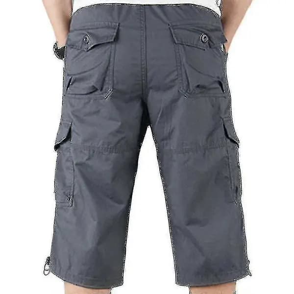 Herr 3/4 Långa Elastiska Shorts Midja Cargo Combat Trekvartsbyxor Mörkgrå 2XL Dark Grey 2XL