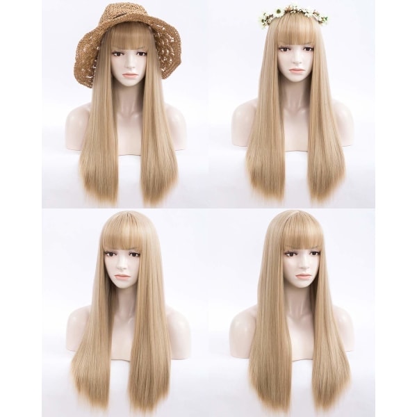 Blond Peruk med Lugg, Lång Rak Askblond Peruk för Kvinnor, 68 cm Värmebeständig Syntetisk Damperuk för Cosplayfest Halloween