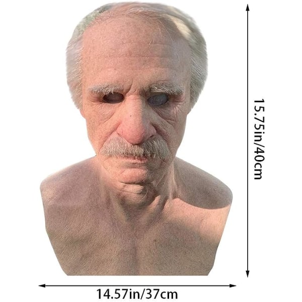 Supermjuk realistisk maske for menneskeligt rynkhoved, latexmaske for gammel mand