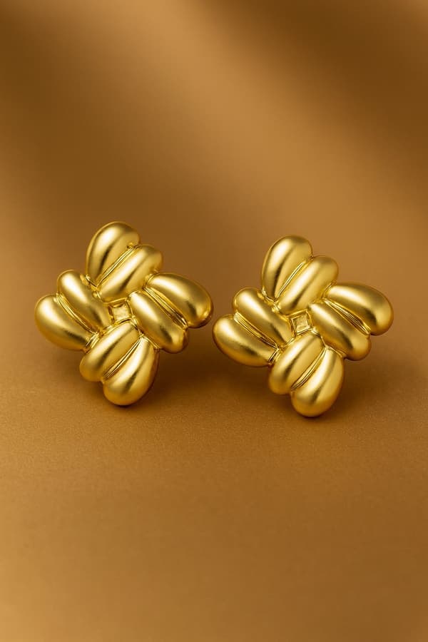 Gullbelagte Statement Stud Øredobber for Kvinner, Premium Rustfritt Stål Vanntette Hypoallergene Blomsterstuds, 0.96 x 1.36 Tommer, Gave til Henne