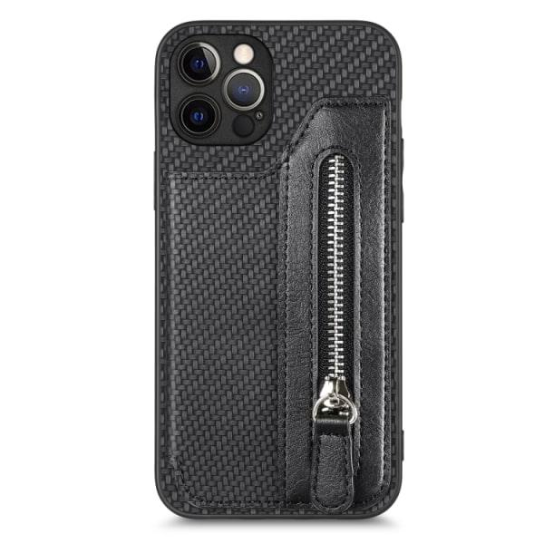 Flip Zipper Wallet Case for iPhone 12 Pro Max Svart