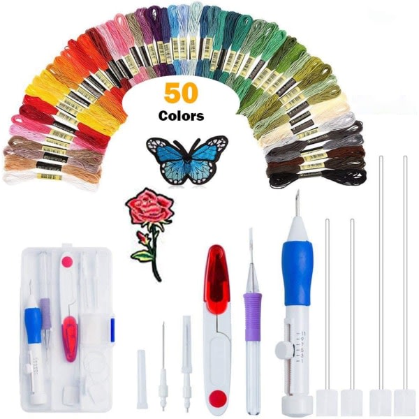 Broderi Starter Kit Full Set, Punch Needle Set Magic