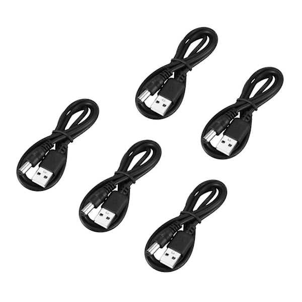 5X USB-kaapeli 5,5 mm / 2,1 mm 5 V DC Barrel Jack -virtajohto (musta, 75 cm).pa