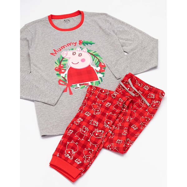 Greta Gris Dame Julepyjamas Sæt Rød/Grå Kompatibel med Mor Gris Rød/Grå L