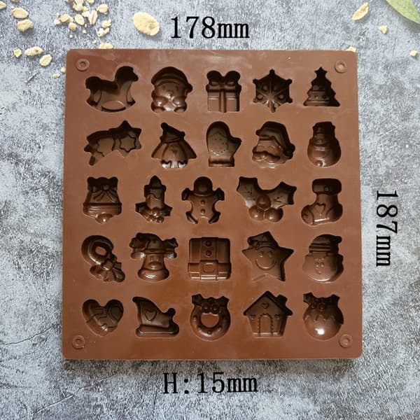 Jule silikone chokoladeforme, 25 hulrum non-stick fødevaregodkendt slik- og bageformsæt til gør-det-selv julegodter, 2-pak