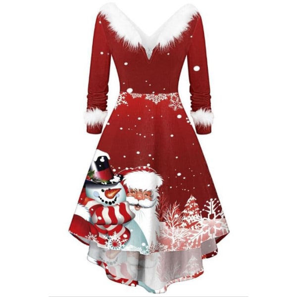 Christmas High Low Klänning for kvinder, Xmas Outfits Fuzzy V Neck Dress FARVE 5 L