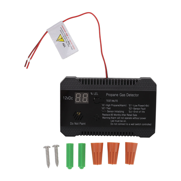 RV Propan Gas Detector 85dB Larm med högt ljud RV Propan Alarm med UL-certifierad sensor Svart