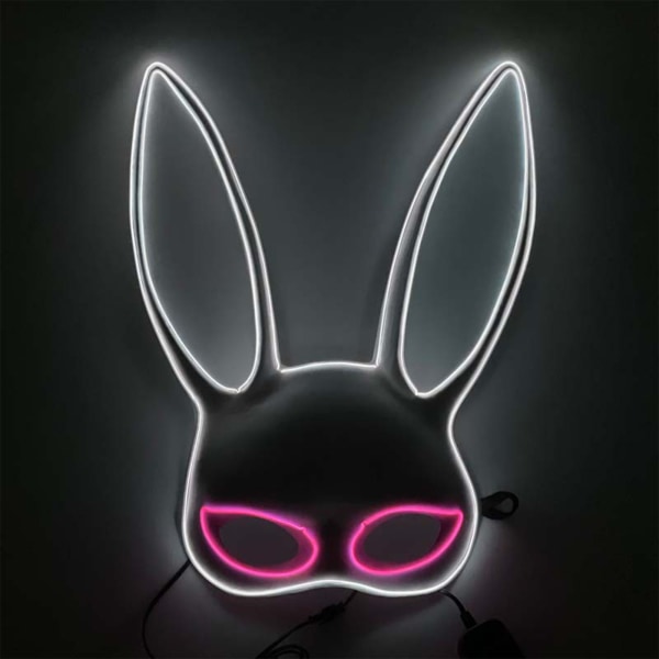 Glowing Bunny Mask Half Face Rabbit Mask Accessory Halloween Party Supplies Pinkki ja valkoinen valot valkoinen