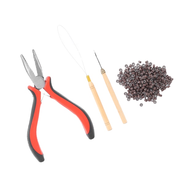 Hair Extension Kit Tang Trekkkrok Nål Extension Beads Verktøysett for å forlenge håret (3# Plier 2 Hook Needle 500 Rings)