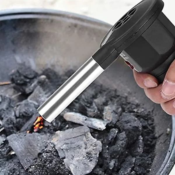 Bærbar elektrisk BBQ-blæser i plast og rustfrit stål til udendørs camping, grill og picnic, sort
