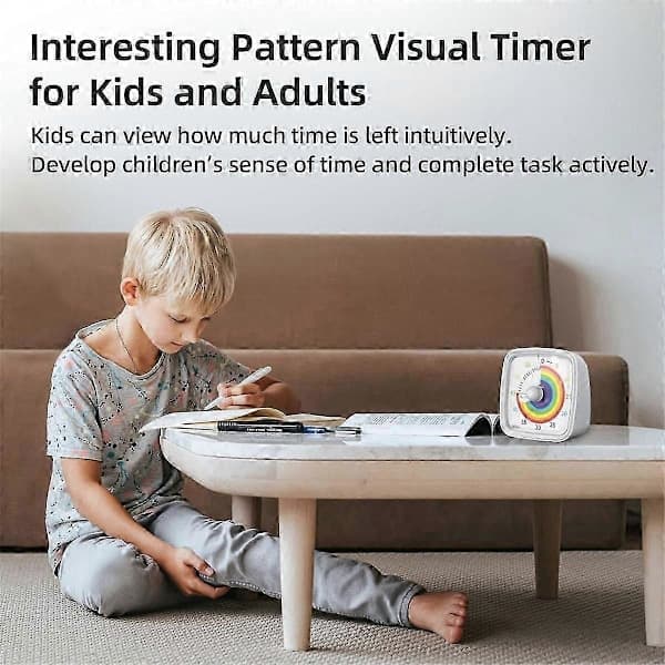 60-Minutters Visuell Timer med Nattlys, Nedtellingstimer, Pomodoro Timer med Regnbuemønster for Barn og Voksne Hvit