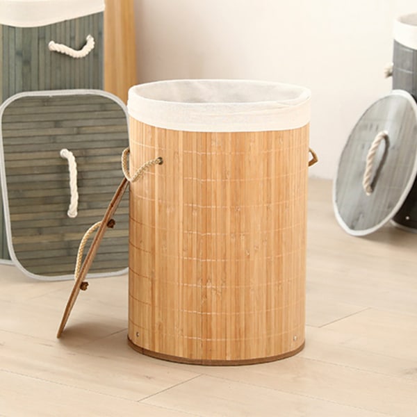Sammenleggbar skittentøyskurv Dagligvarekurv Bambus Stor kapasitet Oppbevaringsbøtte for skitne klær for hjemmet 1.0 Originalfarge rund