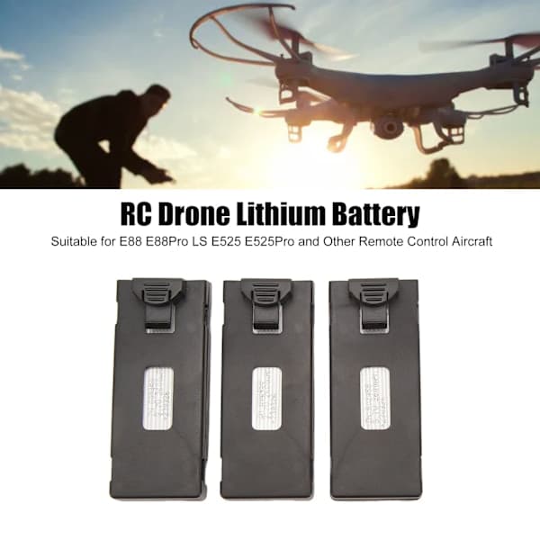 Paris_3 stk RC Fly Litiumbatteri Kit Lett Ladekabelsett for E88 E88Pro LS E525 E525Pro 3.7v 2600mah