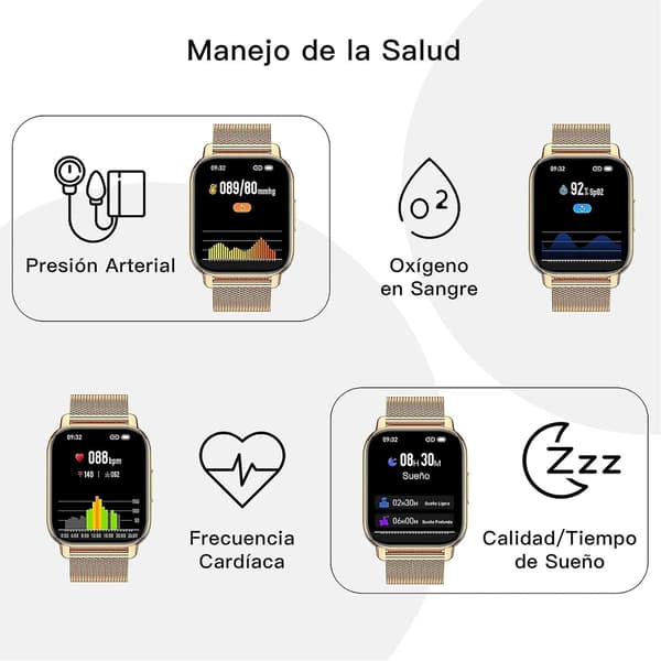Julklapp Smartwatch för kvinnor, Samtal/blodtryck/100+ sporter Dam Smartklocka, Andningsfrekvens Puls Blodsyre Sömn silver