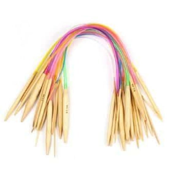 N047 - Set med 18 st. rundstickor 80 cm i finaste bambu multicolor one size multicolor one size
