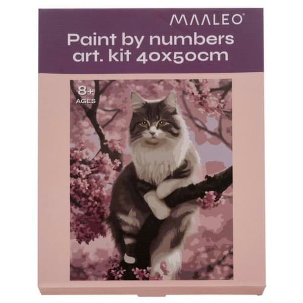 Maalaa Numeroiden Mukaan -setti | Siveltimet, Värit ja Kangas Puukehyksellä | Kissa 40x50cm—pa