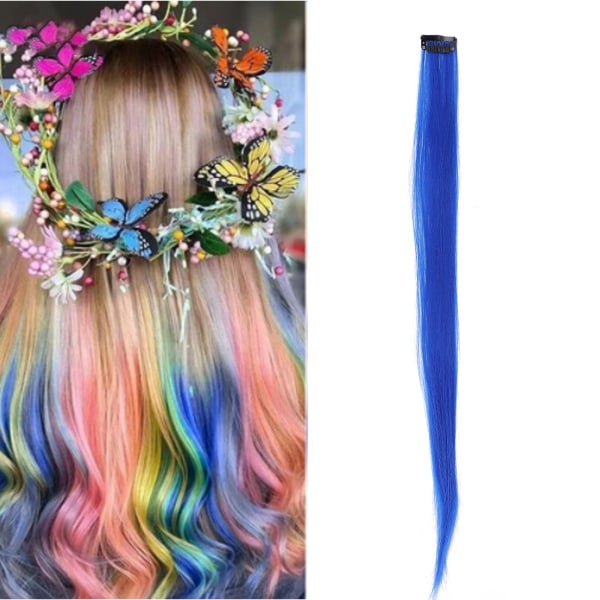 Färgat hårförlängning framhäv syntetiskt hårstycke Clipin hårförlängning för flickor (blå)