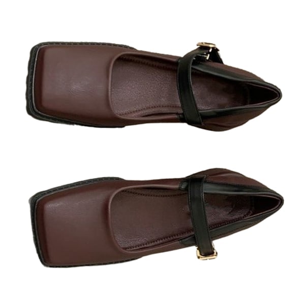 Kvinnor Spänne Platåskor Stängd Fyrkantig Tå Elegant Ergonomisk Ankelrem Pumps Skor Brun 37