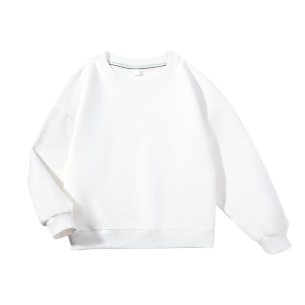 Børne sweatshirt med rund hals og langærmet moderigtigt afslappet børnetrøje med rund hals til drenge og piger Hvid 110 cm / 43,3 tommer