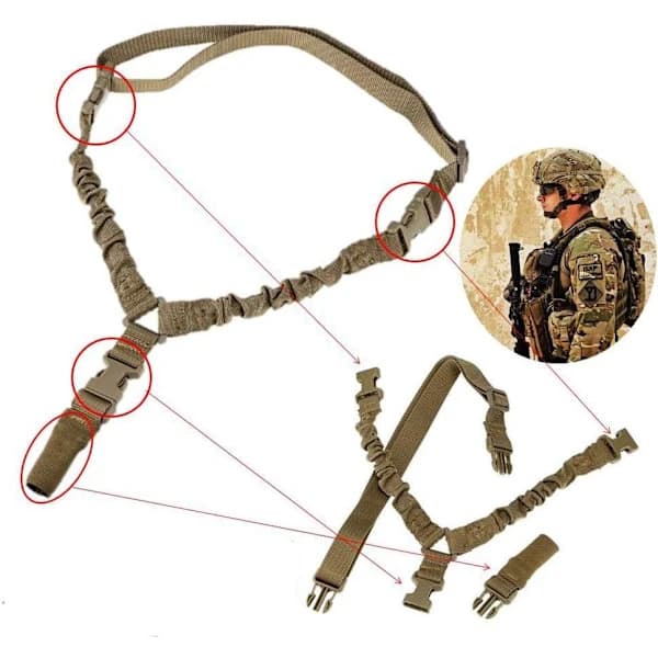 Justerbar enkelpunktsrem, taktisk Airsoft elastisk rem