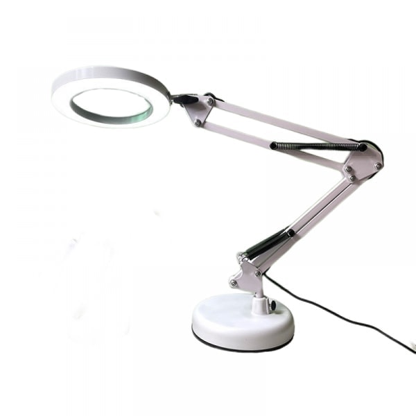 Forstørrelsesglas med lampe, 8x pandelampe med beslag, 3 farvetilstande, 10 trinløs dæmper, skrivebordsforstørrelsesglas, hvid