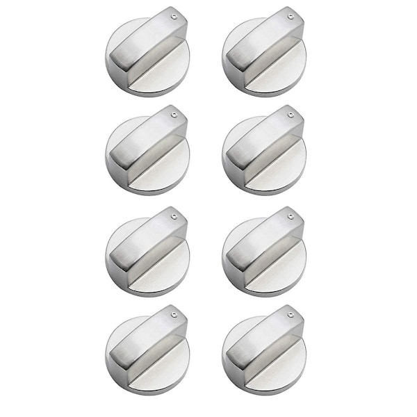 8 st Metalliska Silver Gasspisknoppar Adapter Ugn Vred Matlagningsyta Kontroll Lås Kokkärl
