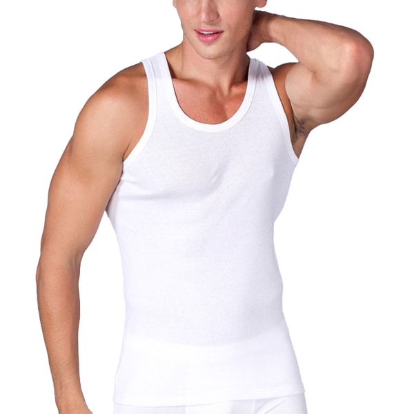 Ärmlöst linne för män med rund hals slimmad mjuk bomull Casual sportväst för löpning Vit XL