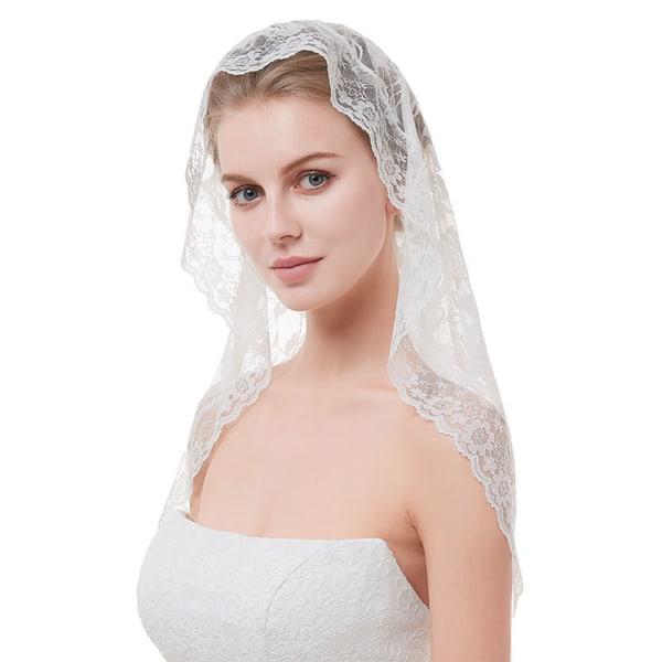 Kort brudeslør Blonde Enkeltlag Elegant højkvalitets bryllup Brudeslør til kirker Bryllup Dåb Hvid