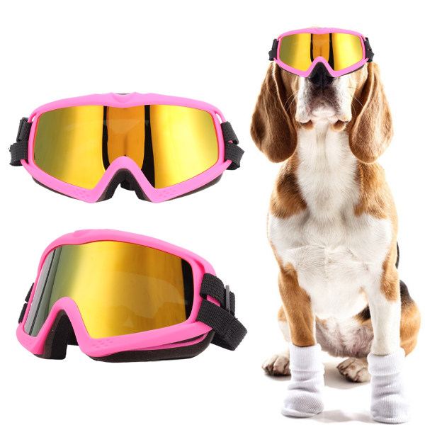 Hundesolbriller Vindtæt Støvtæt UV-beskyttelse Justerbare kæledyrsbriller til skiløb Cykelrejser Pink stel Rød linse