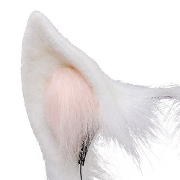 Plyschöra Pannband Söt Bekväm Fintillverkad Fluffy Animal Ear Huvudbonad med Skelett Vit