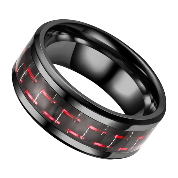 Ruostumattomasta teräksestä valmistettu sormus Hienokiillottava tasoittava pinta Ainutlaatuinen muodikas miesten sormus juhliin, musta ja punainen raidallinen 18 mm