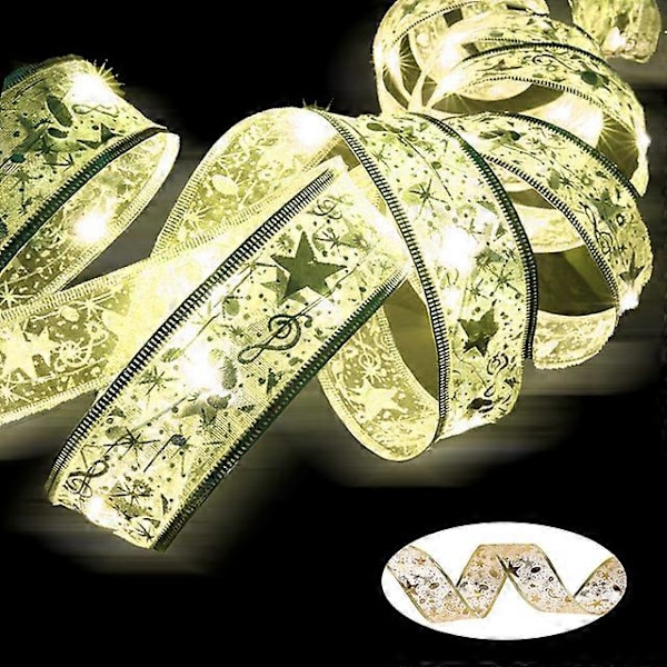 Bånd Fe Lys Juldekoration Juletræspynt til Hjemmet 2023 Jul Lyskæder Navidad Natal Nytår 2024 Guld-Hvid Gold-White 10M